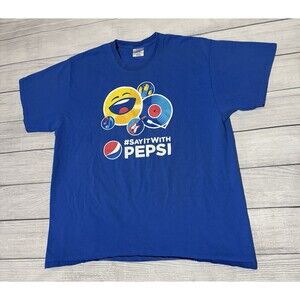 PEPSI SAY IT WITH PEPSI EMOJI Music DJ Logo Vinyl Guitar T Shirt Blue Size XL